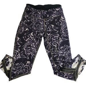 Ideology Yoga Pants Size Medium Gray Floral Athletic Leggings Running CrossFit